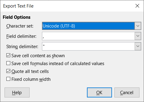 Open Office Save dialog UTF-8