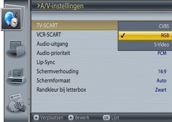 menu A/V instellingen