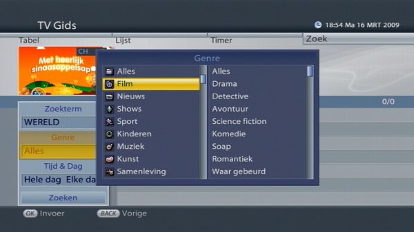zoeken in de epg op genre