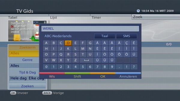 zoeken in de epg op het woord wereld