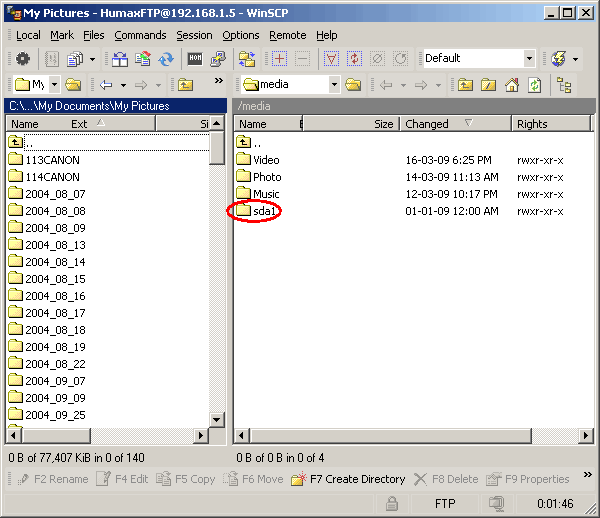 usb drive te zien via FTP verbinding