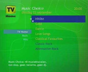 Music Choice menu