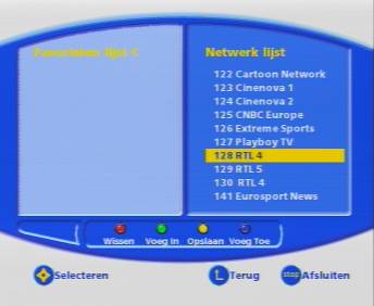Netwerklijst met  RTL4 op 128