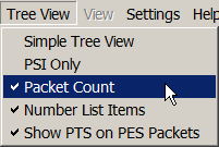 packet count menu item