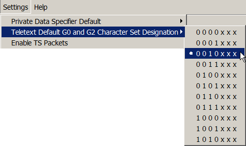 Teletext Default G0 and G2 Character Set Designation