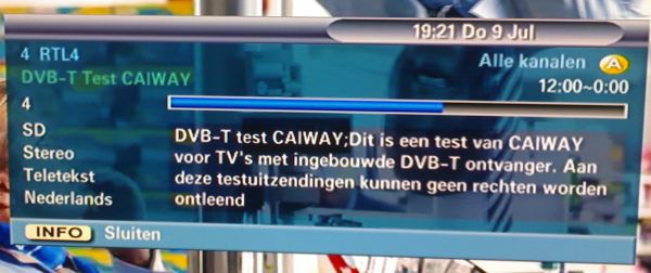 Dit is een test van CAIWAY voor TV's met ingebouwde DVB-T ontvanger.